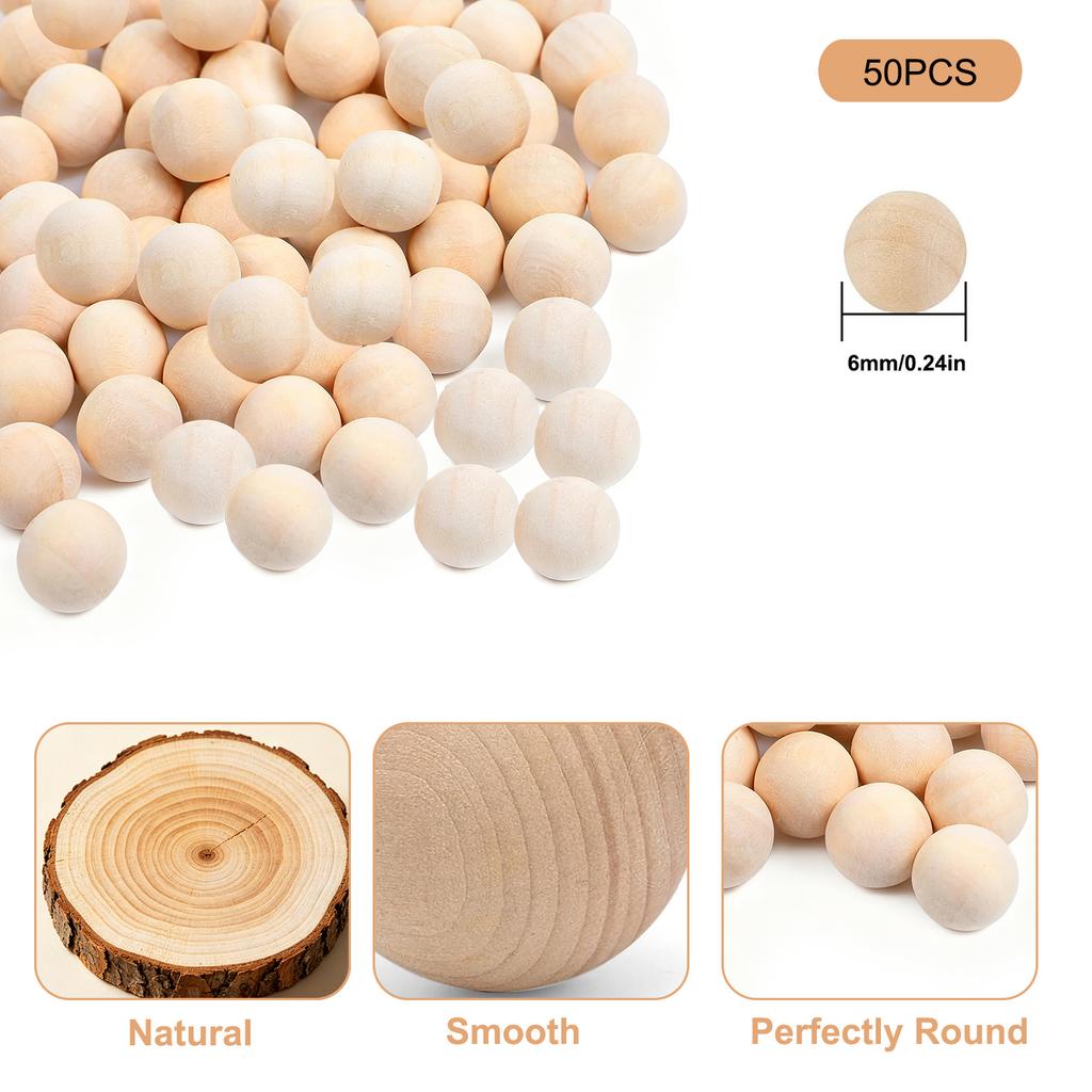 1-50Pcs Wood Ball Dia 6mm-75mm Wooden Primary Color Solids Round Wooden Ball Decoration DIY Home Painted Parts