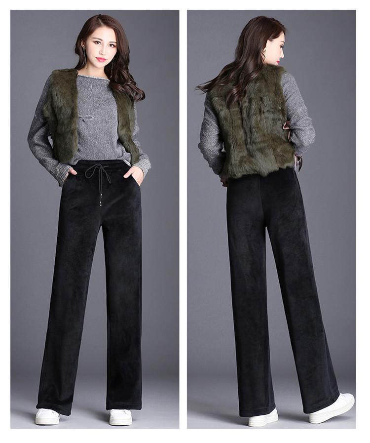 2023 Женские брюки больших размеров с высокой талией и широкими штанинами из золотого бархата на флисовой подкладке - Коллекция Осень/Зима