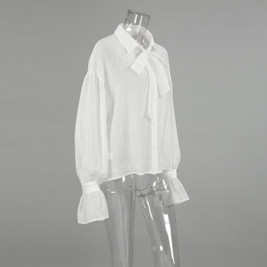 Женская рубашка с лацканами и воротником-бабочкой, расклешенная, с длинным рукавом, однобортная рубашка