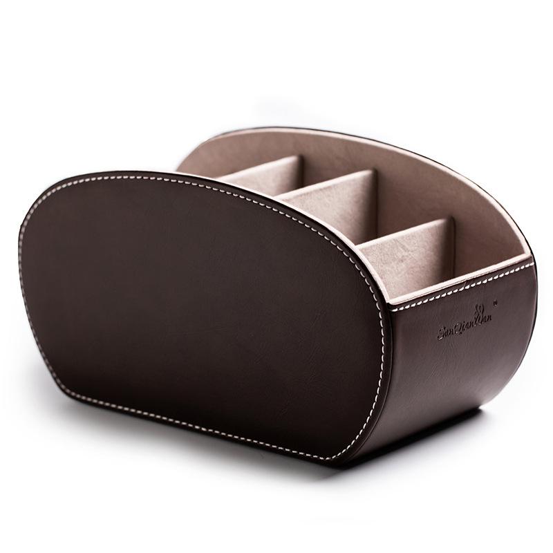 Multifunctional 5 Grid Desktop Pu Leather Organizer Remote Control Storage Box Cosmetics Makeup Brush Holder Sundries Stand