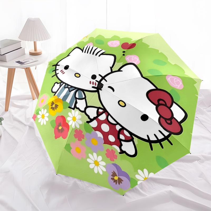 1pc Hello Kitty Floral Print Automatic Opening Folding Umbrella with 8-Bone Iron Frame - Perfect for Outdoor Use, Festive Gifts, Travel, Daily Use, an