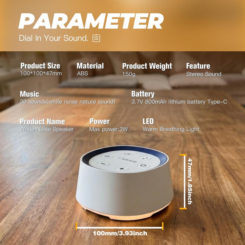 White Noise Machine 30 Soothing Sounds Night Light Timer Rechargeable for Sleep Focus