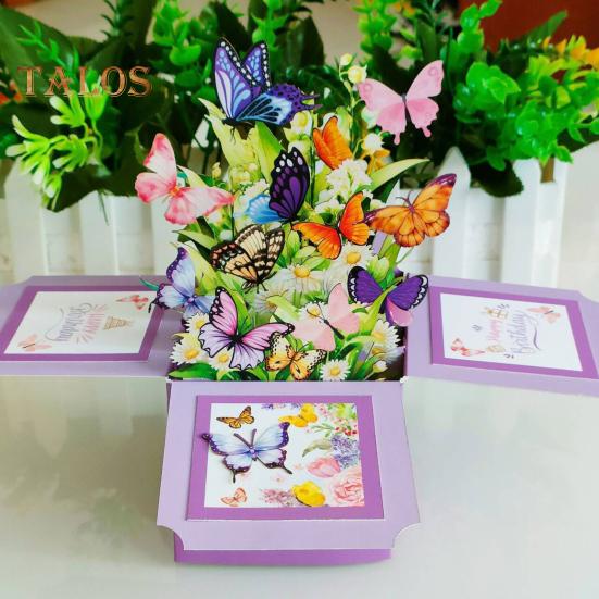 Открытка-раскладушка «Бабочка» Изготовленная вручную объемная бумажная цветочная открытка-раскладушка «Букет цветов» на день рождения, годовщину, День матери