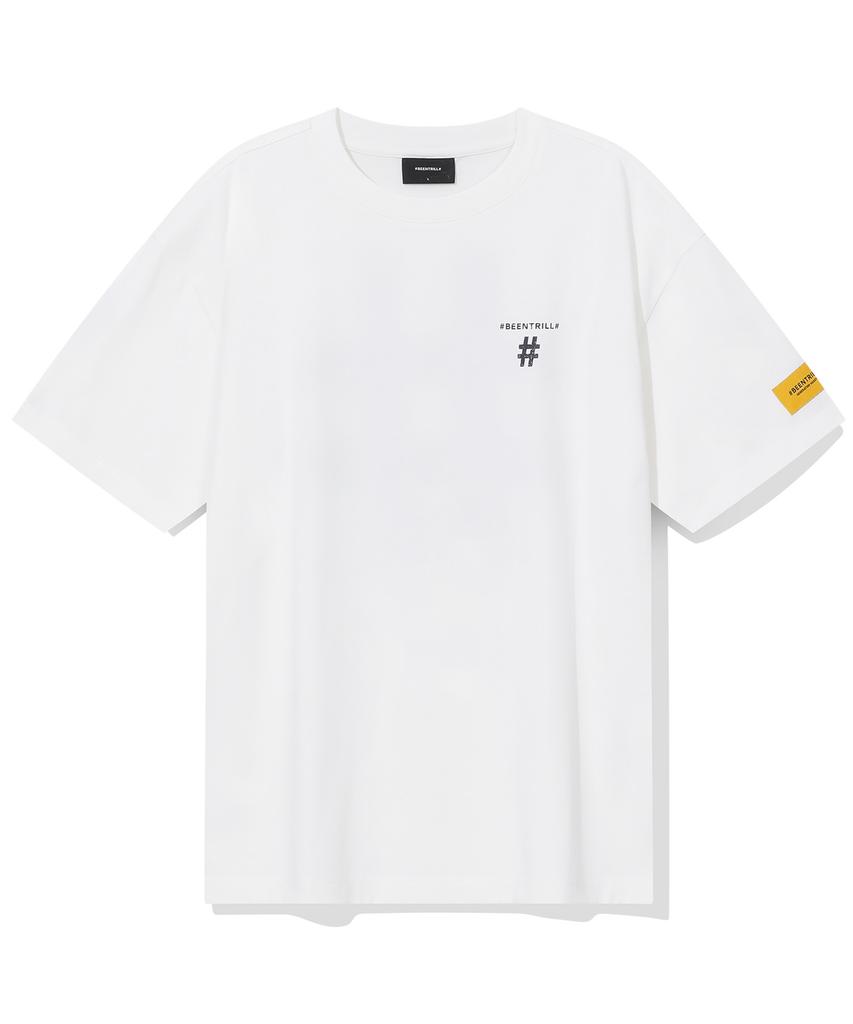 BEENTRILL Футболка оверсайз с коротким рукавом и принтом-штампом с хэштегом (Белый с оттенком)
