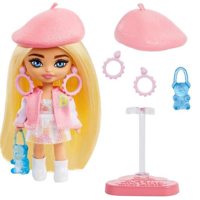 Poupée Barbie Extra Mini Minis - MATTEL - HLN48 - 8.5 cm - Rose scintillant - Accessoires assortis