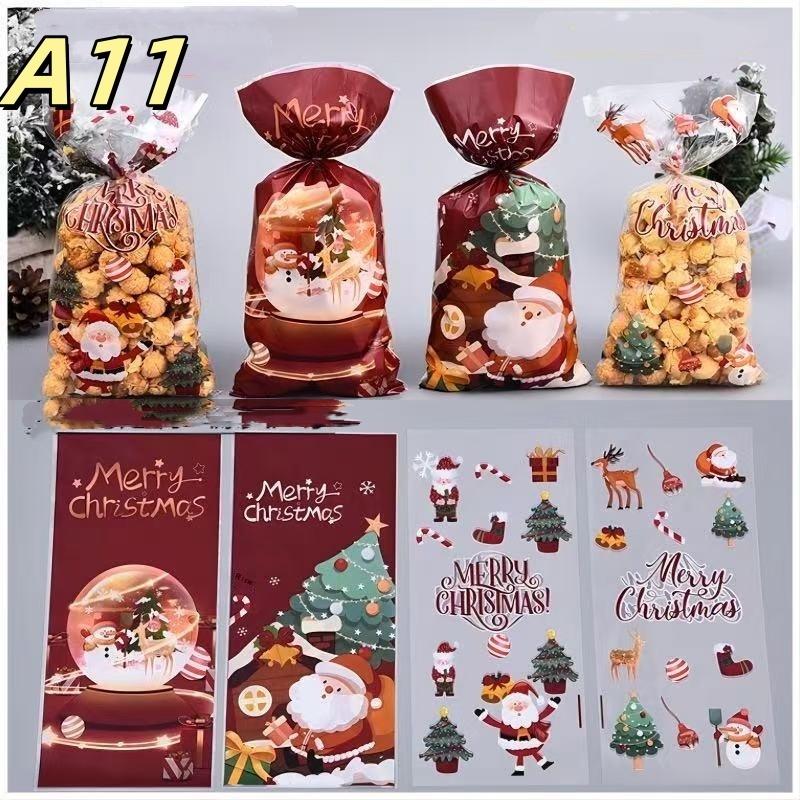 50Pcs Christmas Candy Bags Christmas Decorations Santa Gift Bag Navidad Xmas Gift Bags Christmas Cookies Packaging Bag