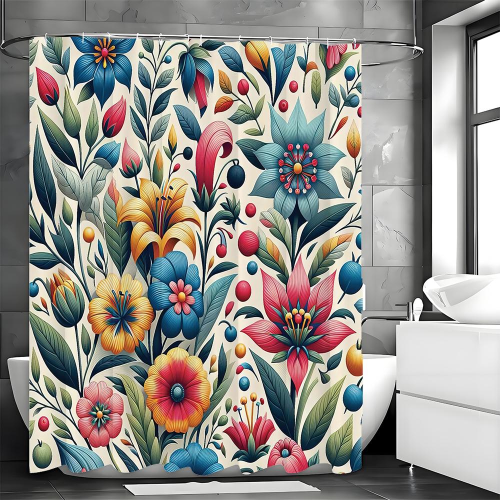 Весенняя красочная цветочная занавеска для душа с листьями, декоративная занавеска для душа для ванной комнаты, водонепроницаемая занавеска для душа с крючками