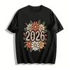 2026 Винтажный топ с цветочным принтом Повседневный топ Новогоднее настроение Универсальная футболка Футболка из чистого хлопка