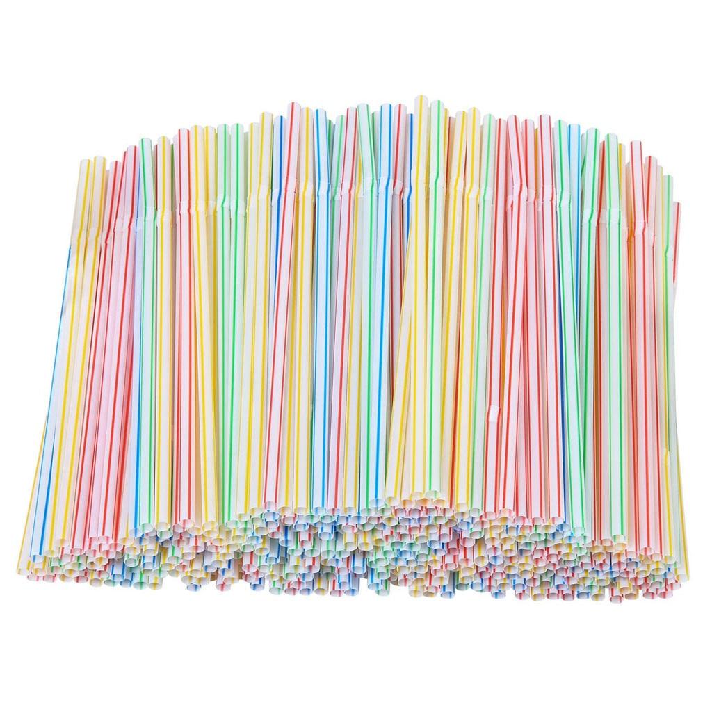 300pcs Plastic Drinking Straws Long Multi-Colored Striped Disposable Straws Party Rainbow Straw ARI