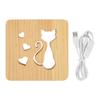 Cat Heart Pattern Night Light Front Back Hollow Wooden 3D LED Bedside Lamp for Bedroom Restaurant