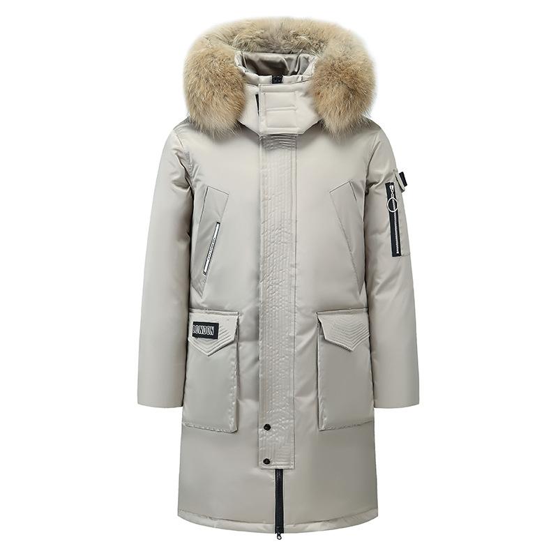 New Winter Thick Men's Down Jacket Pure Color Detachable Fur Collar Casual White Duck Down Jacket