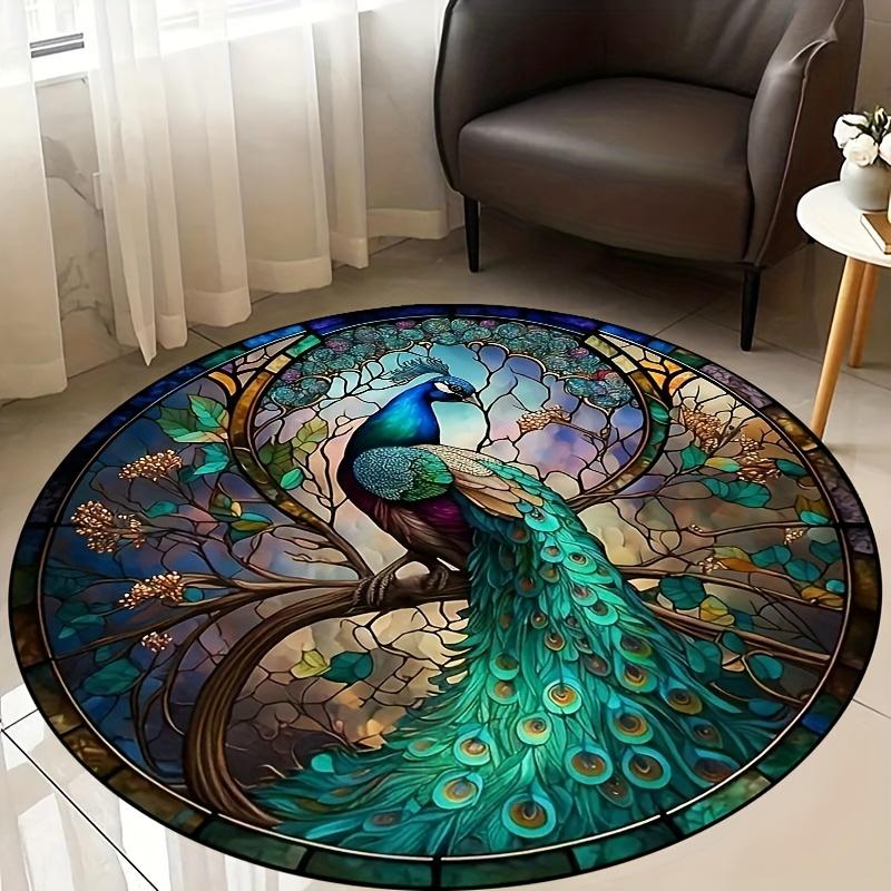 1 шт. великолепный круглый коврик с узором павлина, нескользящий моющийся ковер для дома, нелиняющий коврик для спальни, гостиной, офиса, детской комнаты
