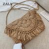 Соломенная сумка с кисточками для женщин, богемная пляжная сумка, тканая маленькая сумка через плечо, летняя полая сумка на плечо, женская сумка, кошелек