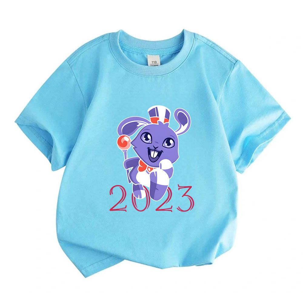 2023 Year of the Rabbit Cute Purple Bunny Lollipop Graphic T-Shirt for Boys Girls 100% Cotton Casual O-Neck Short Sleeve Soft Breathable Kids Summer T