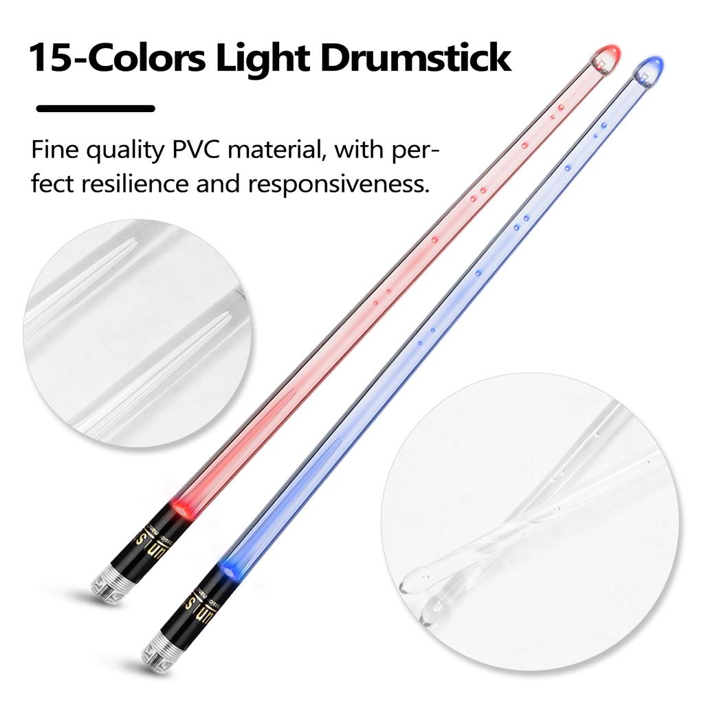 A Pair of Glow Drumsticks 15-Colors Light Drumstick Light Up Drumsticks Jazz Drumstick Drum