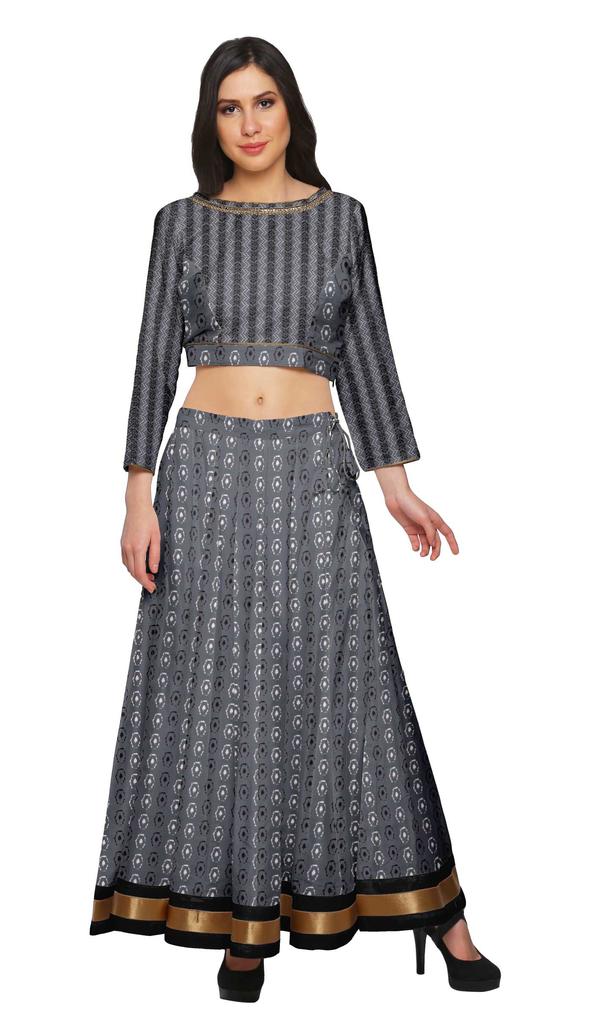 Moomaya Two Piece Long Skirt And Crop Top Printed Indian Ethnic Set For