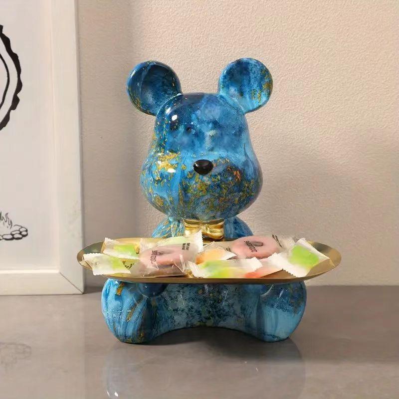 18.5cm Graffiti New Bear Figurine Home Decoration Animal Statue Keys Storage Shelf Modern Room Sculpture Table Decor Statues