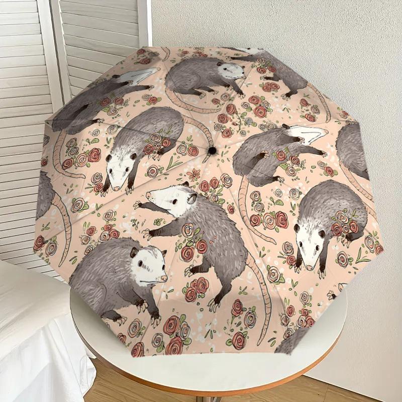1PC Possums Flowers Umbrella-8-Rib Reinforced Portable Folding Travel Suitable for All Seasons Outdoor Daily Use  -J0418