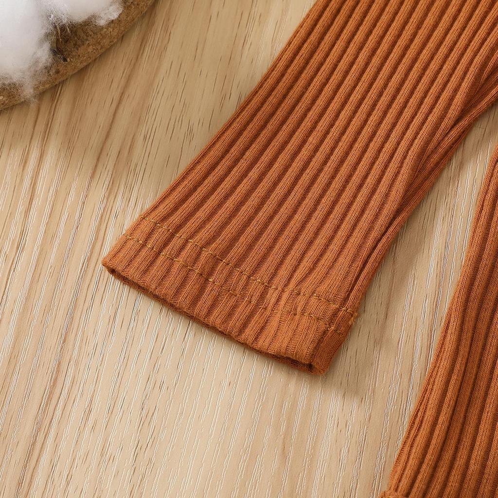 Одежда для новорожденных девочек, комбинезон с длинными рукавами и оборками в рубчик, расклешенные штаны, комплект с повязкой на голову, комплект из 3 предметов, осенне-зимняя одежда