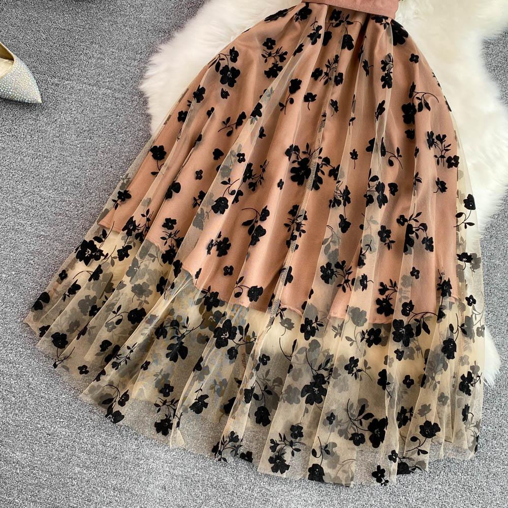 RUGOD Summer Retro Embroidered Waist Slim A-line Dress Elegant Large Swing Long Dress