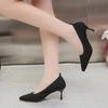 Модные черные туфли на высоком каблуке 2024 года, новые женские туфли с неглубоким носком, профессиональные рабочие туфли с острым носком и шпильками, вязаные одинарные туфли