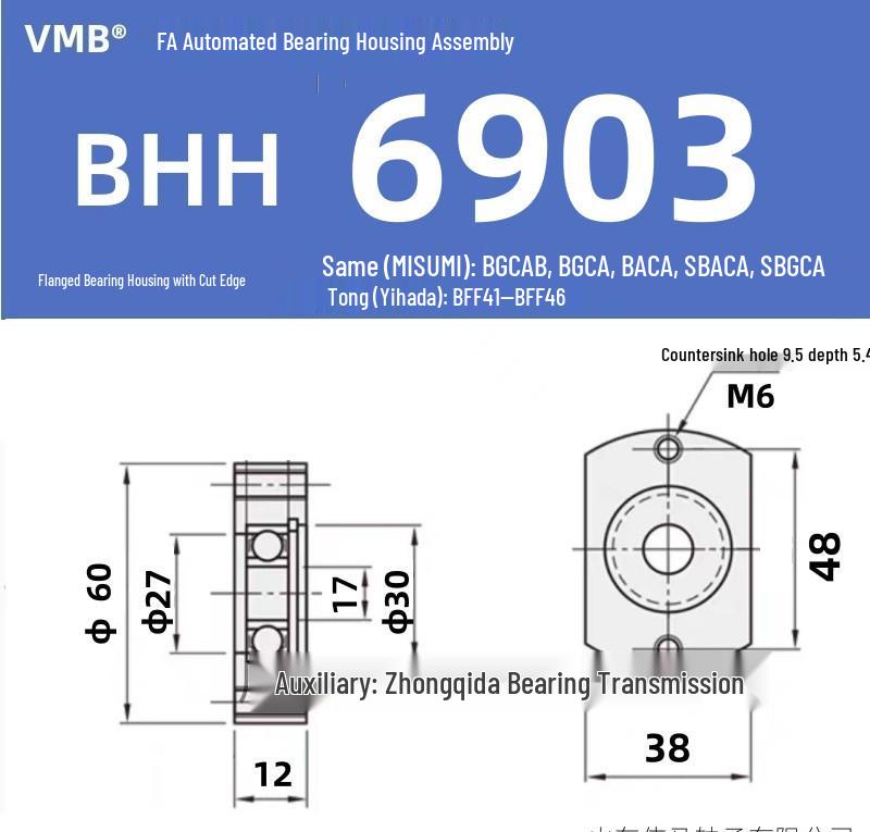BHH BFF43 Double-Sided Flange Bearing Mount with Snap Ring - Single Bearing Block Assembly