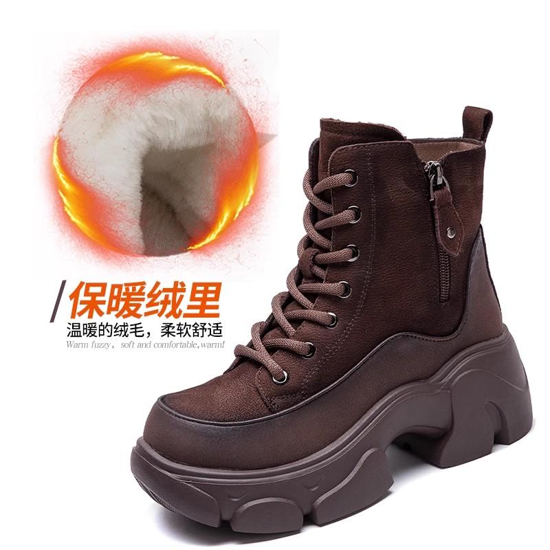 GKTINOO 2025 Зимние Теплые Сапоги из Натуральной Шерсти Женская Обувь Увеличение Роста Натуральная Кожа Толстая Подошва Платформа Короткий Ботинок