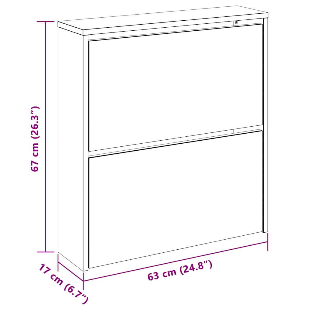 Shoe Cabinet with 2 Compartments and Mirror Oak Effect 63 x 17 x 67 cm