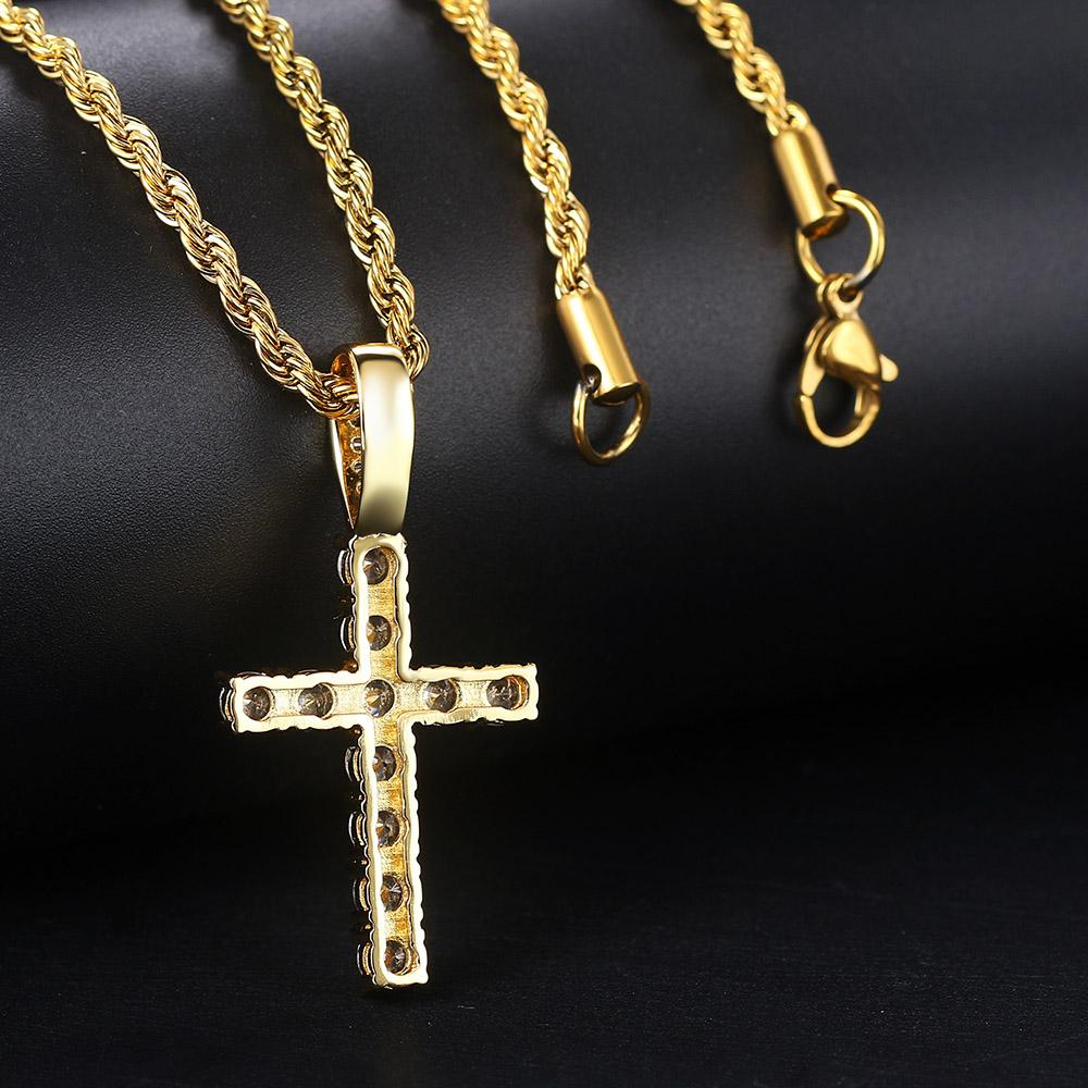 4/5mm Iced Out CZ Cross Pendant Necklaces for Women Men Punk Hiphop Rope Stainless Steel Chain on Neck Rapper Jewelry