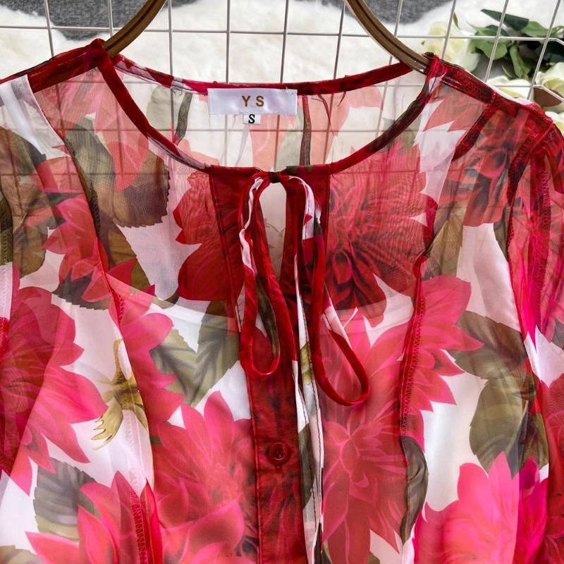 Платье-бретелька для отдыха, темперамент, шифон с цветочным принтом, Vestidos, женский халат с бандажным принтом, корейский повседневный офисный женский халат, Ropa Mujer