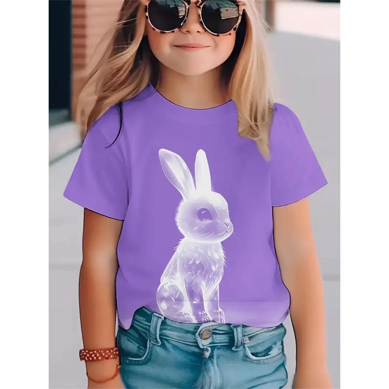 Детские футболки для девочек с 3D-принтом Polar Animal Rabbit & Bear, летние топы с короткими рукавами, повседневные футболки