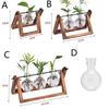 Hydroponic Plant Vases Glass Vase Vintage Bonsai Flower Pot Terrarium Tabletop Tray Wooden Frame Home Decor