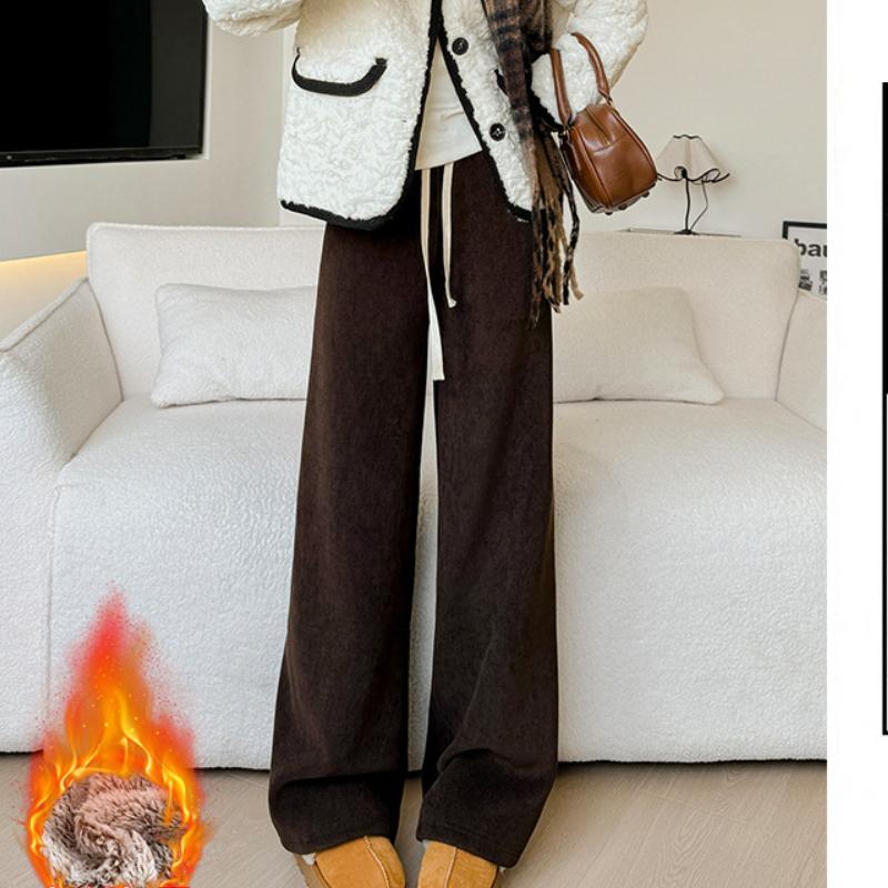 Kapok Arctic Velvet Wide-leg Pants for Women In Autumn and Winter New Style Draped Thickened Straight Pants Casual Lazy Slim and Velvet Pants