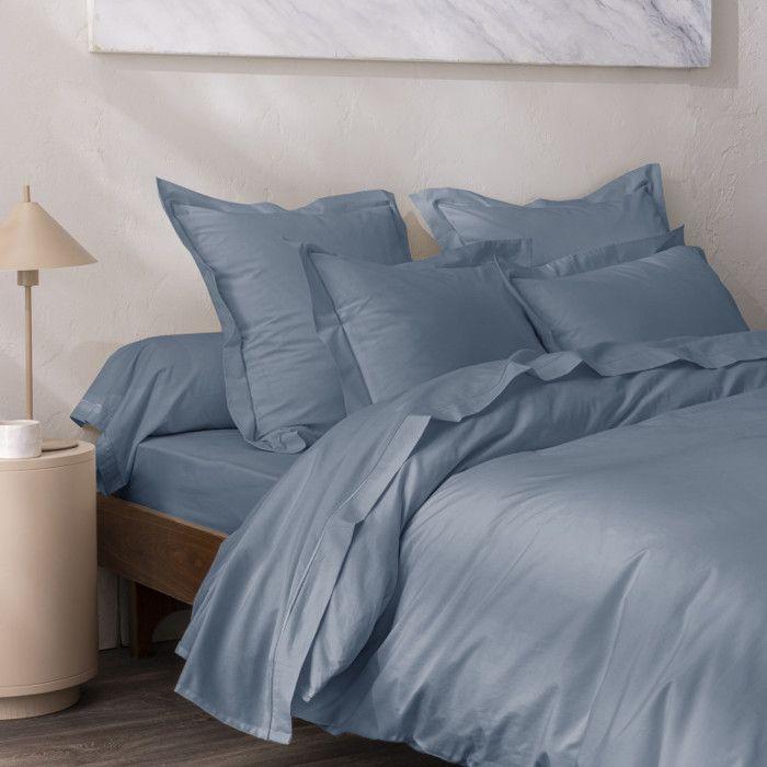 Housse de couette percale de coton peigné "Julian" toutes dimensions Coton Pur - Julian Blue Jean - Housse de couette 240 x 220 cm