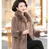 Middle-Aged and Elderly Mink Velvet Jacket for Women's Winter Mothers' Outwear Mid Long Thick Imitation Mink Velvet Fur Coat