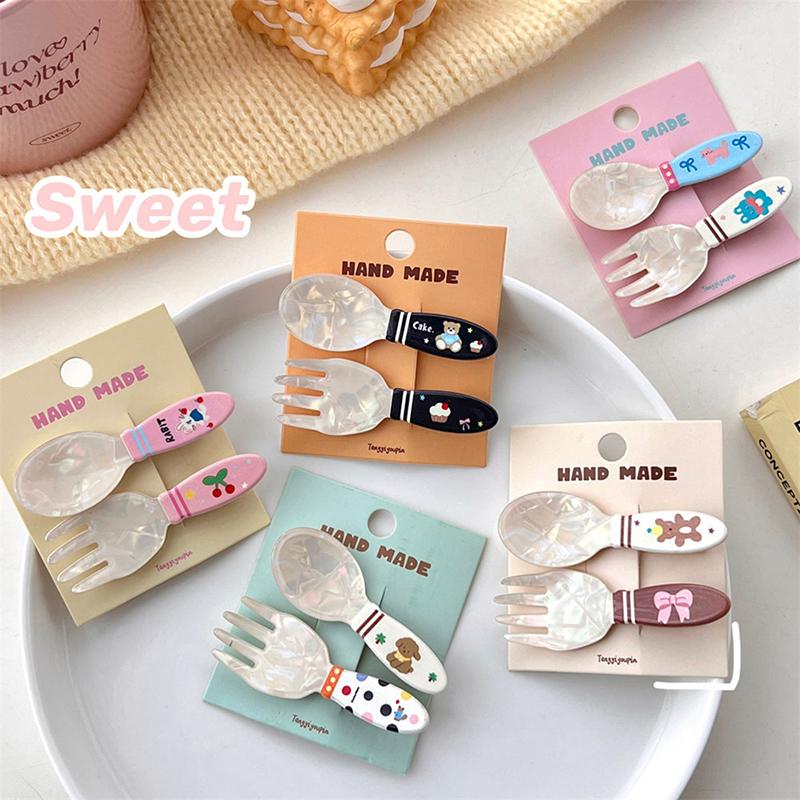 2 шт./набор акриловых ложек, вилок, заколок для торта, креативных милых заколок для волос в виде утконоса, заколок для челки