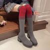 Fashion Ladies Shoes On Sale 2024 New Sleeve Women Boots Autumn Round Toe Mixed Colors High Tube Over The Knee Chunky Heels Socks Boots