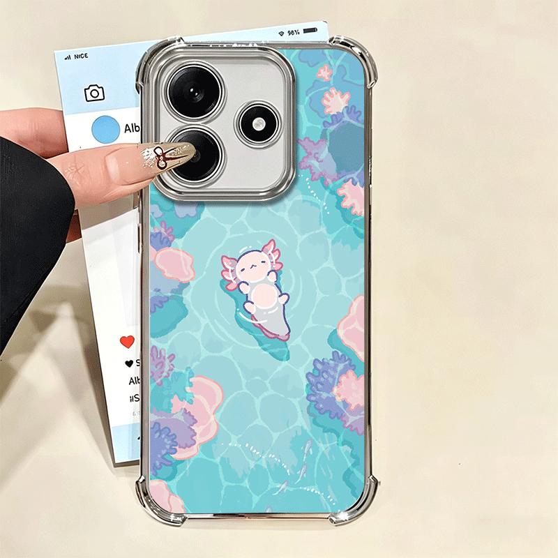 Аниме Ахолотль Милый Покрытие Чехол Для Телефона Для Xiaomi Redmi Note 14 15 Pro Plus 13 12 11 11S 11T 10 9S 9 5G Противоударный Чехол с Подушкой Безопасности