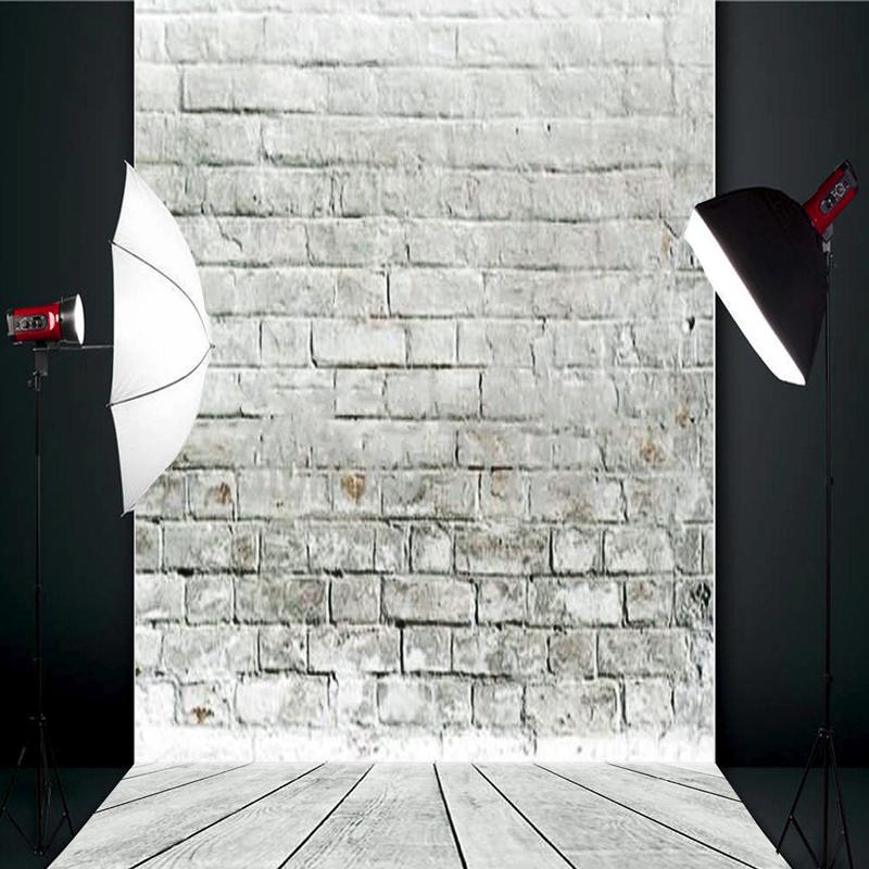 5x7ft Grey Brick Wall Wooden Floor Photography Background Photo Backdrop Studio