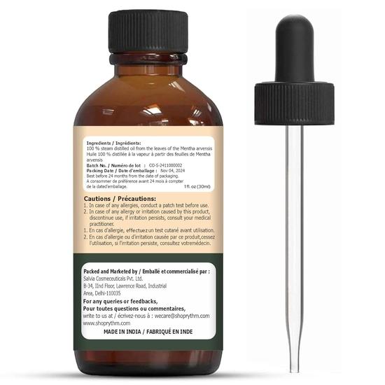 Organic Zing Cornmint (Mentha arvensis) Oil | Pure & Natural Essential Oil for Massage, Aroma & Diffusers- 30ml/1.01fl oz