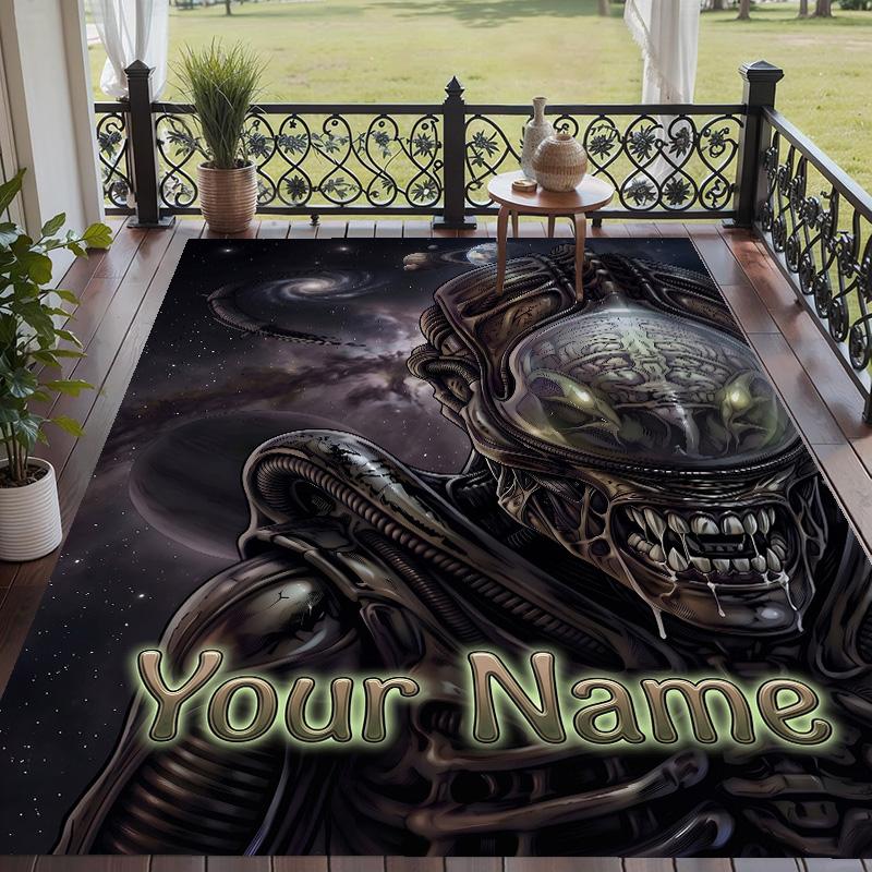 Custom Text Alien Xenomorph Pattern Floor Rug Soft Indoor Carpet Mat Living Room Bedroom