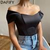 Women's Fashion Casual Summer Spring Solid Color Print Short Sleeve One Shoulder Blouses & Shirts