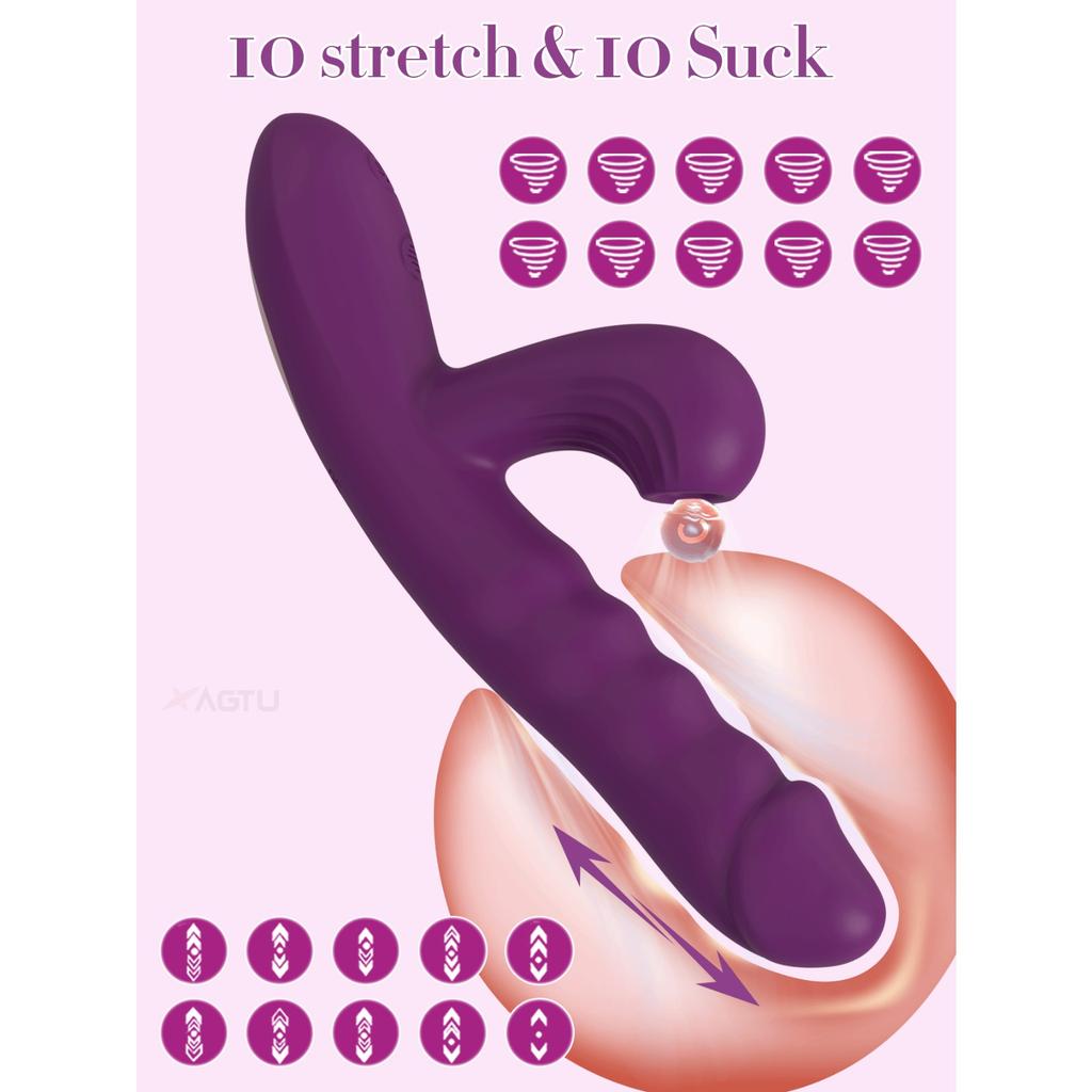 Вибратор-кролик, секс-игрушки, реалистичный вибратор-дилдо с 10 телескопическими вибрациями, 10 пульсирующих вибраторов для сосания для женщин