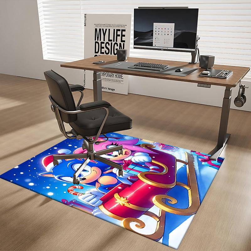 1pc Sonic & Amy Christmas Edition Chair Mat, Anime Cartoon Design, Non-Slip Carpet for Office and Home Decor, Suitable for All Seasons.I046