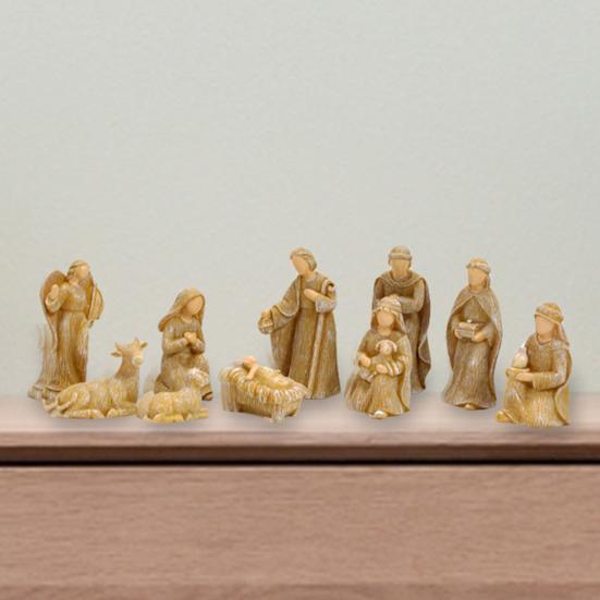 Набор фигурок Рождества Христова для рождественского домашнего декора, 10 штук, смола, фигурки Рождества с яслями, ангел, христианская Святое Семейство, настольное украшение