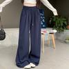 Женские повседневные брюки больших размеров с эластичной талией, свободные, с завязками на талии, широкие, утягивающие, прямые, длиной до пола, спортивные брюки