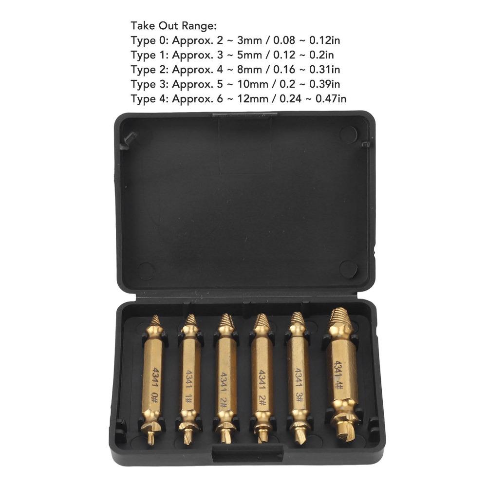 6pcs Drill Bit Screw Extractor Set HSS 4341 Stripped Screw Removal Tool  For Stripped Bolts