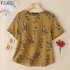 Women Casual Round Neck Half Sleeve Loose Floral Print Blouse
