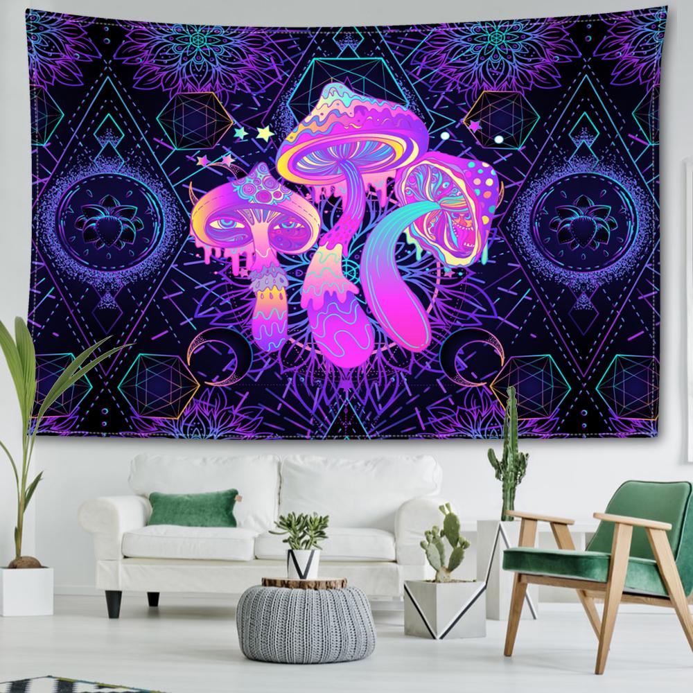 Фиолетовый геометрический грибной гобелен, подвесной абстрактное искусство, хиппи Тапиз, колдовство, таинственный домашний декор для гостиной