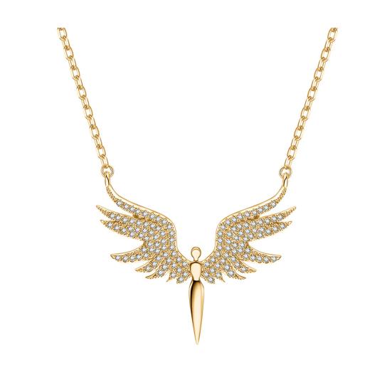 Women Necklace Rhinestones Angle Wing Shape Pendant Choker Necklace Adjustable Extended Chain Necklace Clothing Accessories